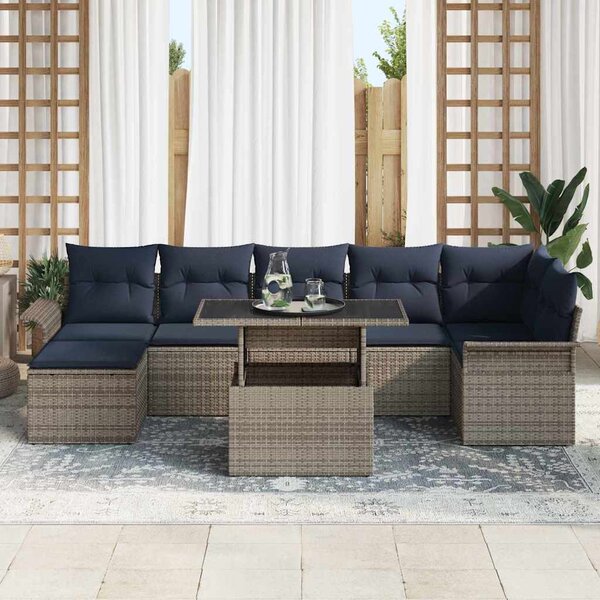 Kerti Kanapé Szett párnával tárolóval 8 pcs Szürke Poly Rattan