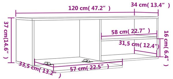 Füstös tölgy színű szerelt fa TV-szekrény 120x34x37 cm