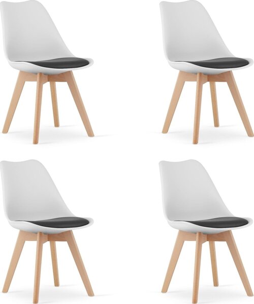 Étkezőszék, Mark-ATTY16, 4 db, fehér/fekete, 81,5 x 43 x 47 cm, polipropilén ülés, bükkfa lábak, párnázott