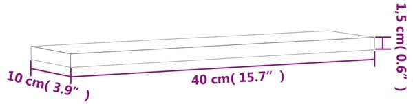4 db szürke sonoma színű szerelt fa fali polc 40 x 10 x 1,5 cm