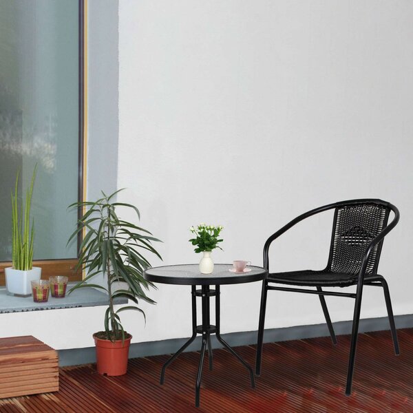 Springos kerek üveg kerti Asztal 60x70cm - Fekete