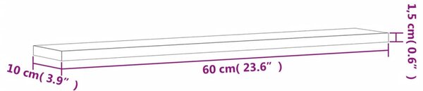 4 db szürke sonoma színű szerelt fa fali polc 60 x 10 x 1,5 cm