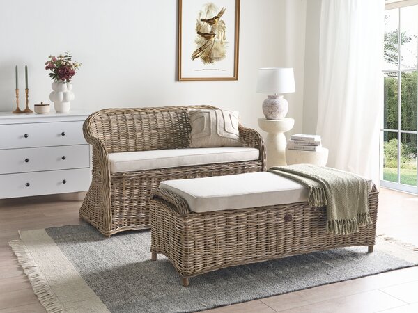 Kerti pad ülőpárnával SUSUA 141 cm Ottománnal Rattan Természetes