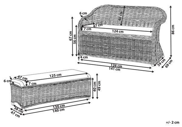 Kerti pad ülőpárnával SUSUA 141 cm Ottománnal Rattan Természetes