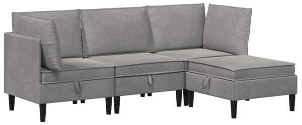 Nappali bútor szett párnával 4 pcs Világosszürke Bársony