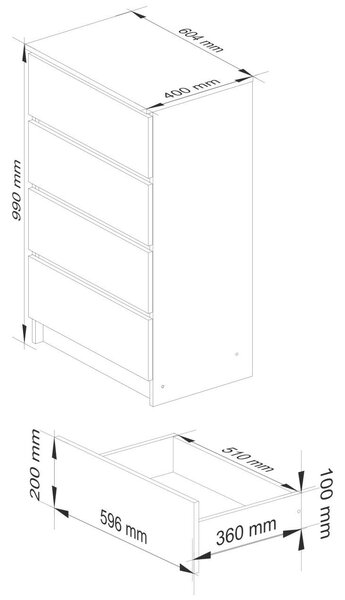 Akord Modern Nappali Komód 60 cm 4 Fiók - Matt Craft Tölgy