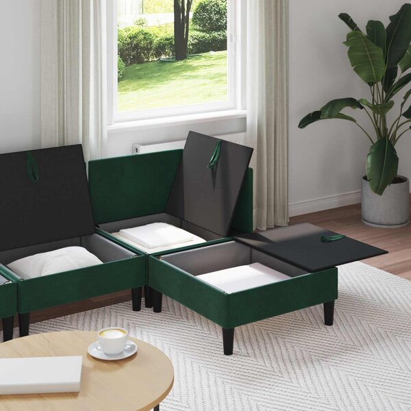 Nappali bútor szett párnával tárolóval 4 pcs Sötétzöld Bársony