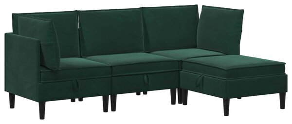 Nappali bútor szett párnával tárolóval 4 pcs Sötétzöld Bársony
