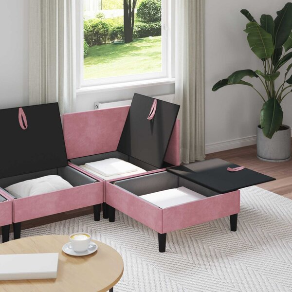 Nappali bútor szett párnával tárolóval 4 pcs Rózsaszín Bársony