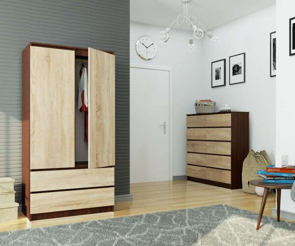 AKORD S90 Kétajtós Ruhásszekrény Wenge-Sonoma Tölgy Laminált
