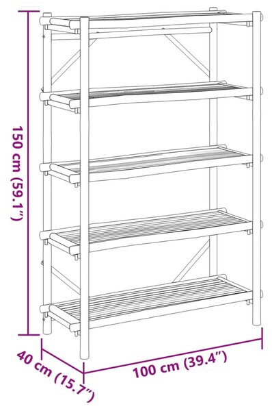 5 szintes bambusz polc 100 x 40 x 150 cm