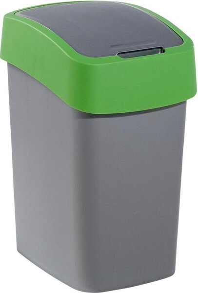 Szemeteskuka, Curver Flip Bin, 25 l, ezüstszürke/zöld, kézi nyitású, csuklós fedelű, műanyag, praktikus