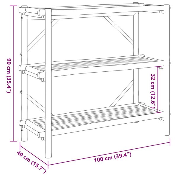 3 szintes bambusz polc 100 x 40 x 90 cm