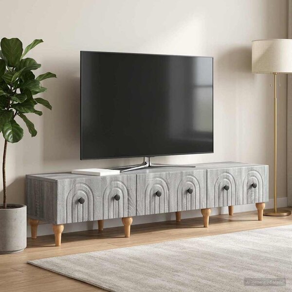 TV szekrény fiókkal Szürke Sonoma 147 x 34,5 x 30 cm Szerelt Fa
