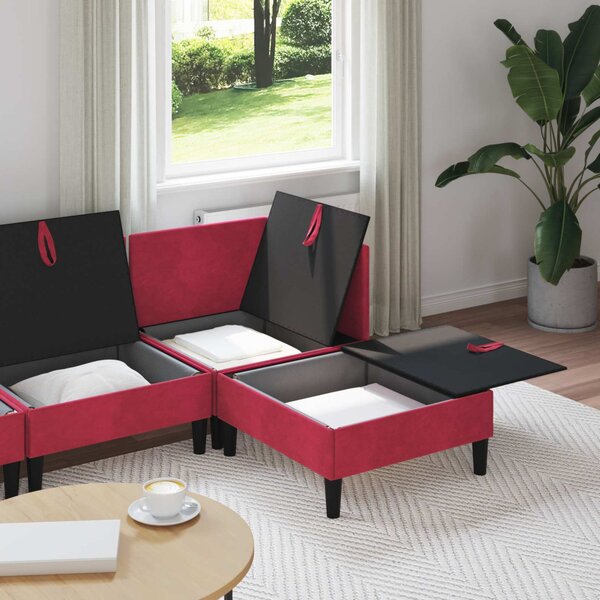 Nappali bútor szett párnával tárolóval 4 pcs Bordó Bársony