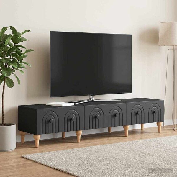 TV szekrény fiókkal Fekete 147 x 34,5 x 30 cm Szerelt Fa