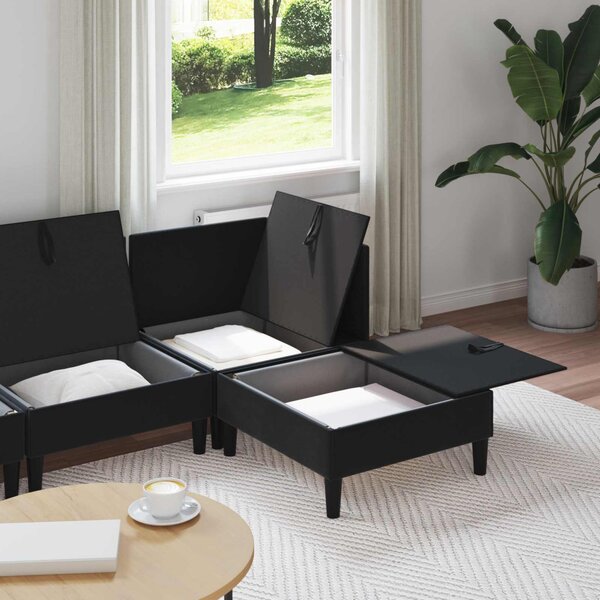 Nappali bútor szett párnával tárolóval 4 pcs Fekete Bársony
