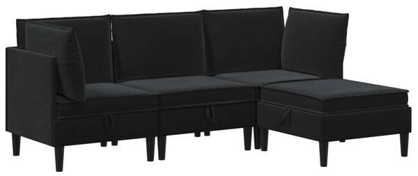 Nappali bútor szett párnával tárolóval 4 pcs Fekete Bársony