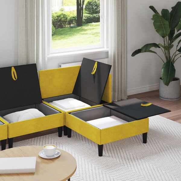 Nappali bútor szett párnával tárolóval 4 pcs Sárga Bársony