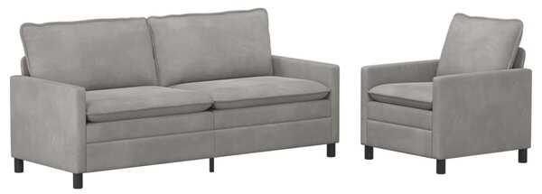 Kanapé Szett 2 pcs Világosszürke Bársony