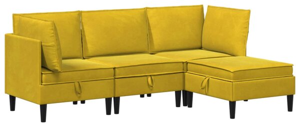 Nappali bútor szett párnával tárolóval 4 pcs Sárga Bársony