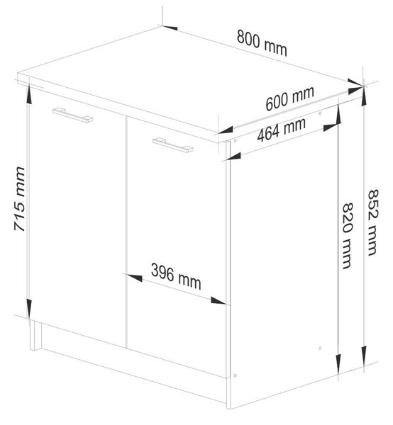Akord OLIWIA S80 2D Fehér Szabadonálló Szekrény + Pult, Laminált Lappal, ABS Élzárással, 80x85x46 cm