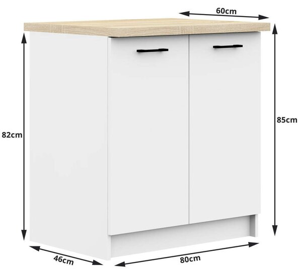 Akord OLIWIA S80 2D Fehér Szabadonálló Szekrény + Pult, Laminált Lappal, ABS Élzárással, 80x85x46 cm