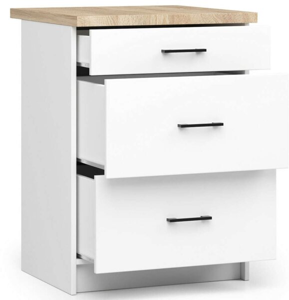 Akord - Oliwia Konyhaszekrény, 60 cm, 3 Fiókkal, Fehér, Laminált, ABS Élzárás, Összeszerelésre Kész, Matt Frontok