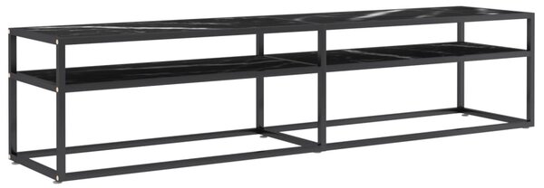 Fekete márvány színű edzett üveg TV-szekrény 180 x 40 x 40,5 cm