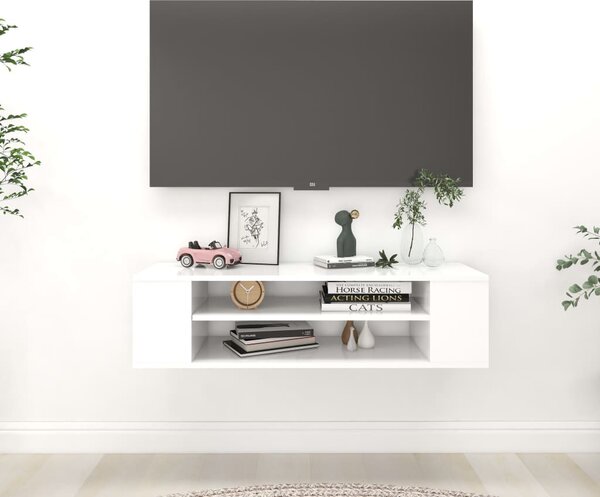 Fehér szerelt fa függő TV-szekrény 100 x 30 x 26,5 cm