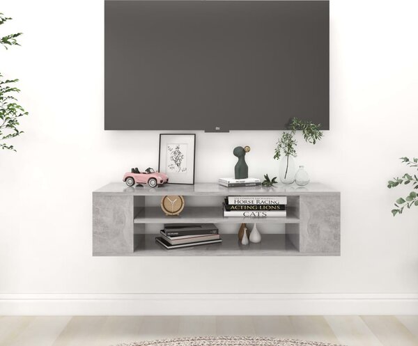 Betonszürke szerelt fa függő TV-szekrény 100 x 30 x 26,5 cm