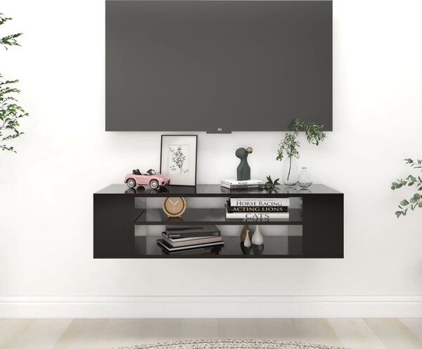 Fekete szerelt fa függő TV-szekrény 100 x 30 x 26,5 cm
