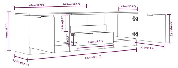 Betonszürke szerelt fa TV-szekrény 140x35x40 cm