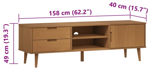 MOLDE barna tömör fenyőfa TV-szekrény 158 x 40 x 49 cm