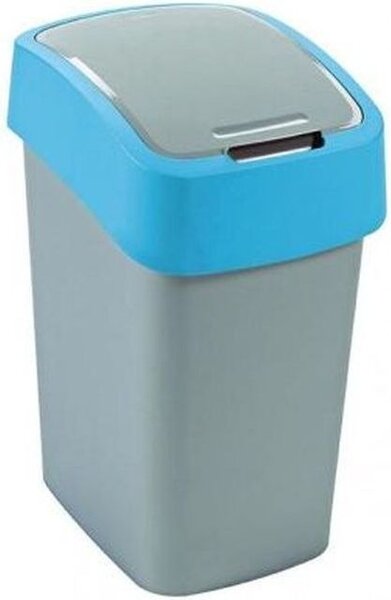 Szemeteskuka, Curver Flip Bin, 25 l, ezüstszürke/kék, kézi nyitású, csuklós fedelű, műanyag, praktikus