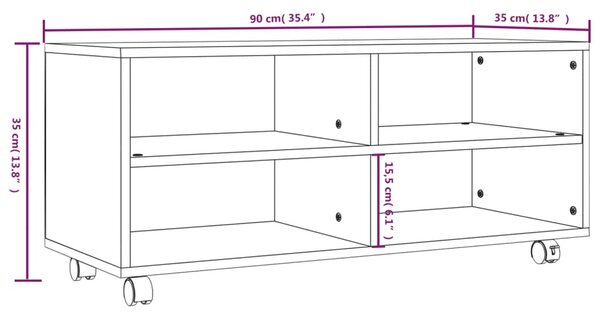 Füstös tölgy színű szerelt fa TV-szekrény görgőkkel 90x35x35 cm