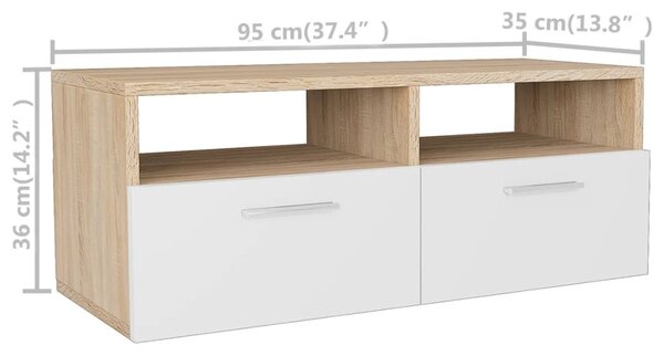 2 db tölgyfa színű/fehér faforgácslap TV szekrény 95x35x36 cm