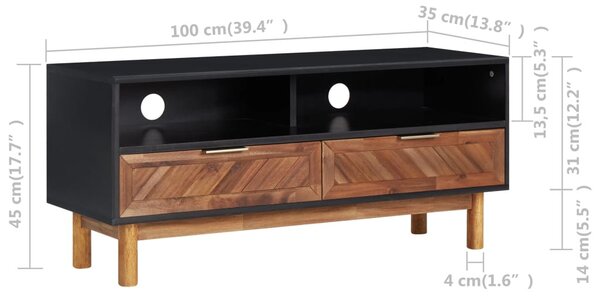 Tömör akácfa és MDF TV-szekrény 100 x 35 x 45 cm