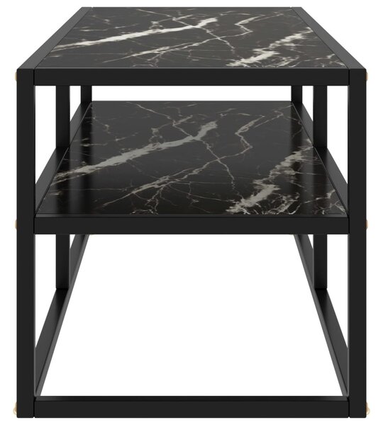 Fekete TV-szekrény fekete márvány mintás üveggel 100x40x40 cm