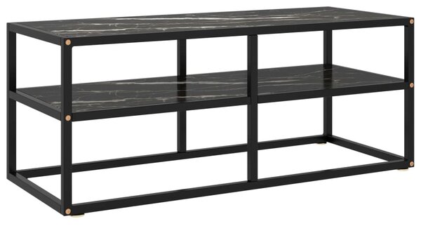 Fekete TV-szekrény fekete márvány mintás üveggel 100x40x40 cm