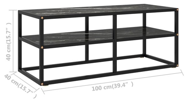 Fekete TV-szekrény fekete márvány mintás üveggel 100x40x40 cm