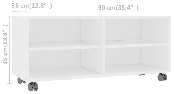 Fehér szerelt fa TV-szekrény görgőkkel 90 x 35 x 35 cm