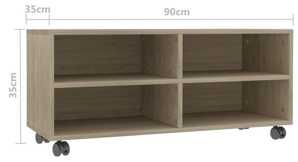 Sonoma színű szerelt fa TV-szekrény görgőkkel 90 x 35 x 35 cm