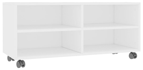Fehér szerelt fa TV-szekrény görgőkkel 90 x 35 x 35 cm