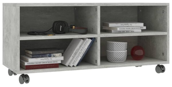 Betonszürke szerelt fa TV-szekrény görgőkkel 90 x 35 x 35 cm