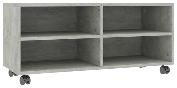 Betonszürke szerelt fa TV-szekrény görgőkkel 90 x 35 x 35 cm