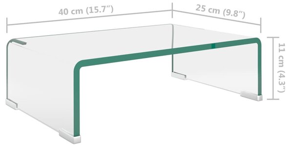 Átlátszó üveg TV/monitor állvány 40x25x11 cm