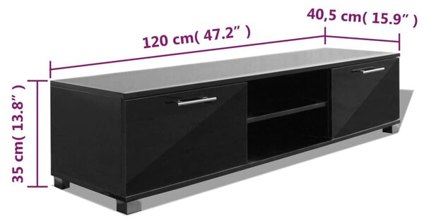 Magasfényű fekete TV-szekrény 120 x 40,5 x 35 cm