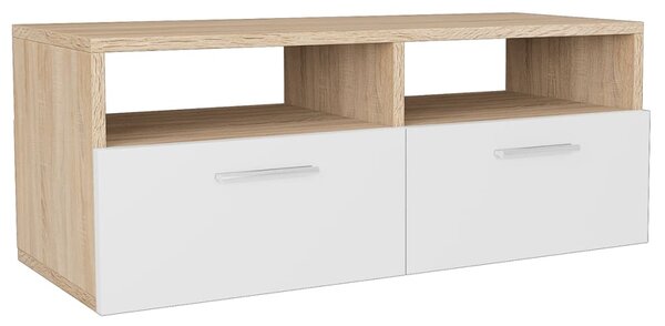 Tölgyfa/fehér színű faforgácslap TV szekrény 95 x 35 x 36 cm