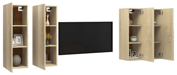 4 db sonoma tölgy szerelt fa TV-szekrény 30,5x30x90 cm